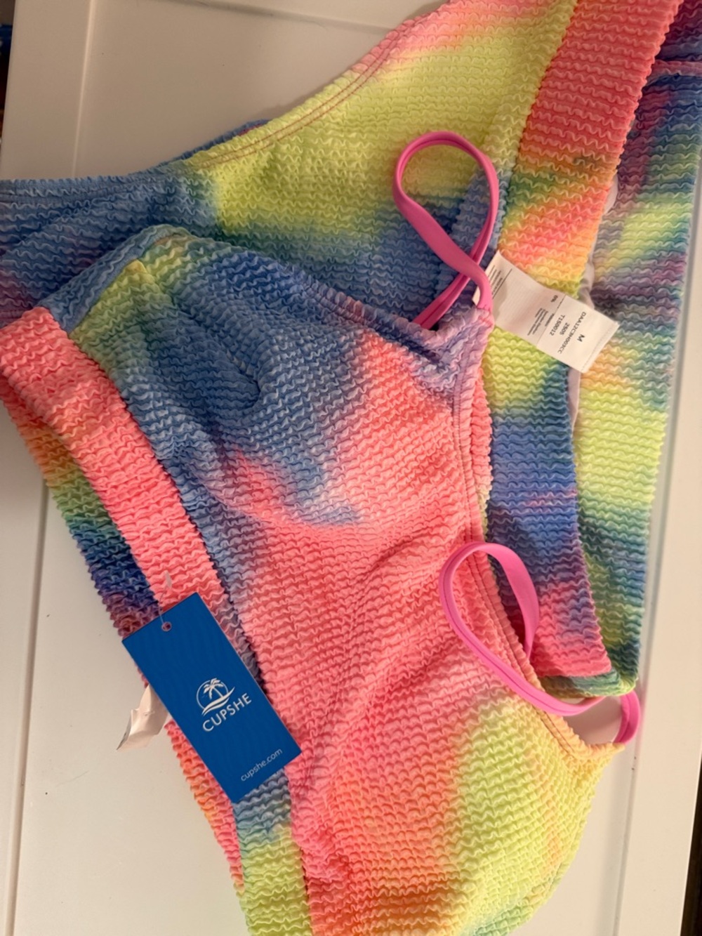 Cupshe Multicolor Tie-Dye Textured Bikini Set - Pink, Yellow, Blue